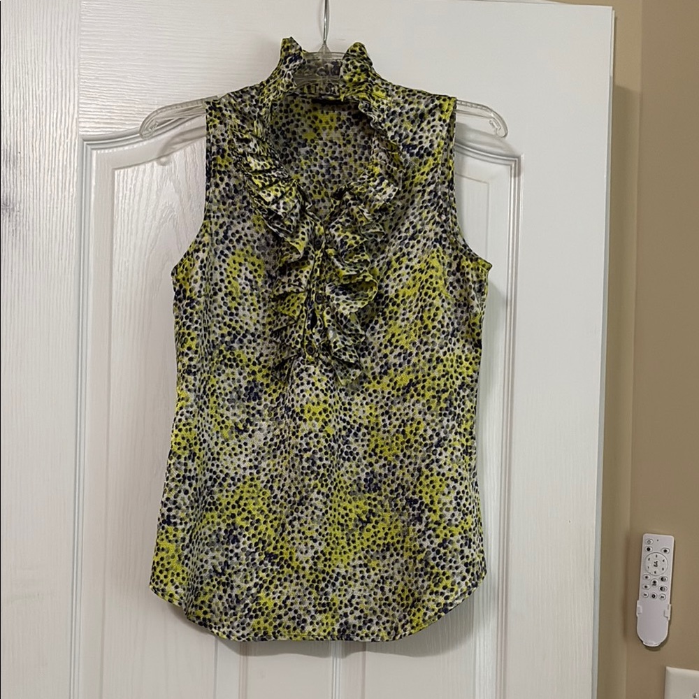 New York & Company Black and Yellow Ruffled Blouse